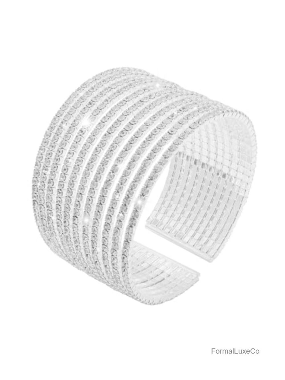 11 Layers Rhinestone Cuff Bracelet Silver Crystal Wedding Bracelet